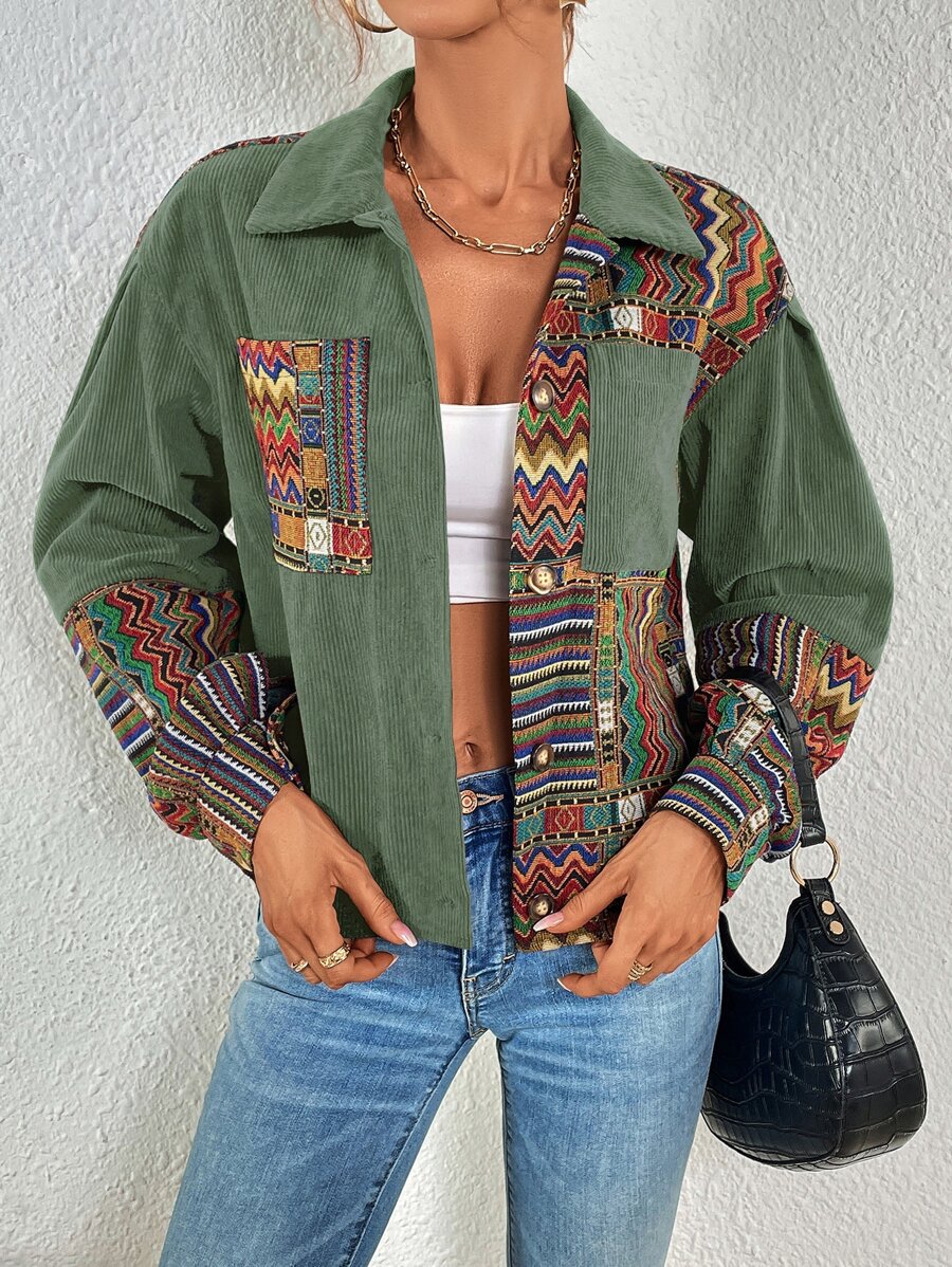 Veste géométrique velours côtelé