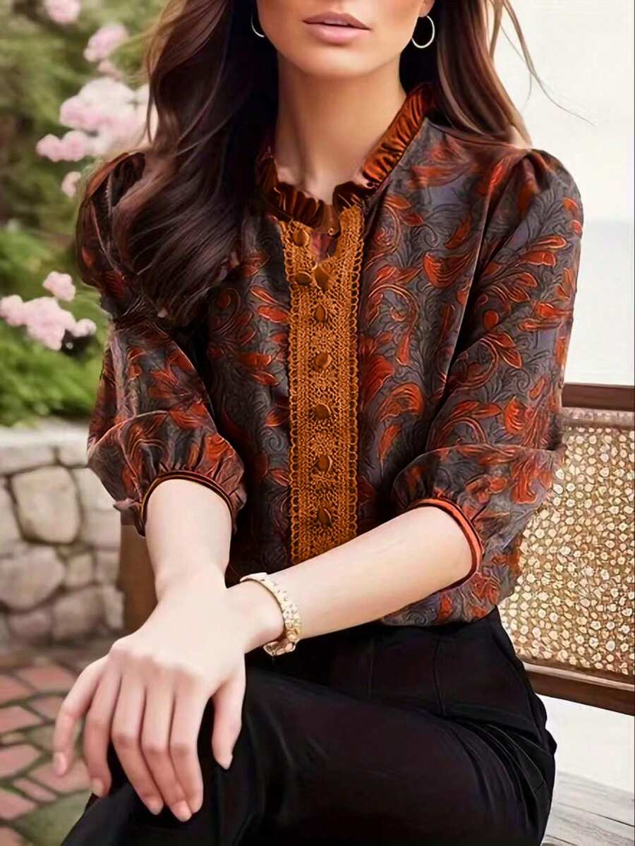 Blouse multicolore décorative soie mûrier — pour le bureau