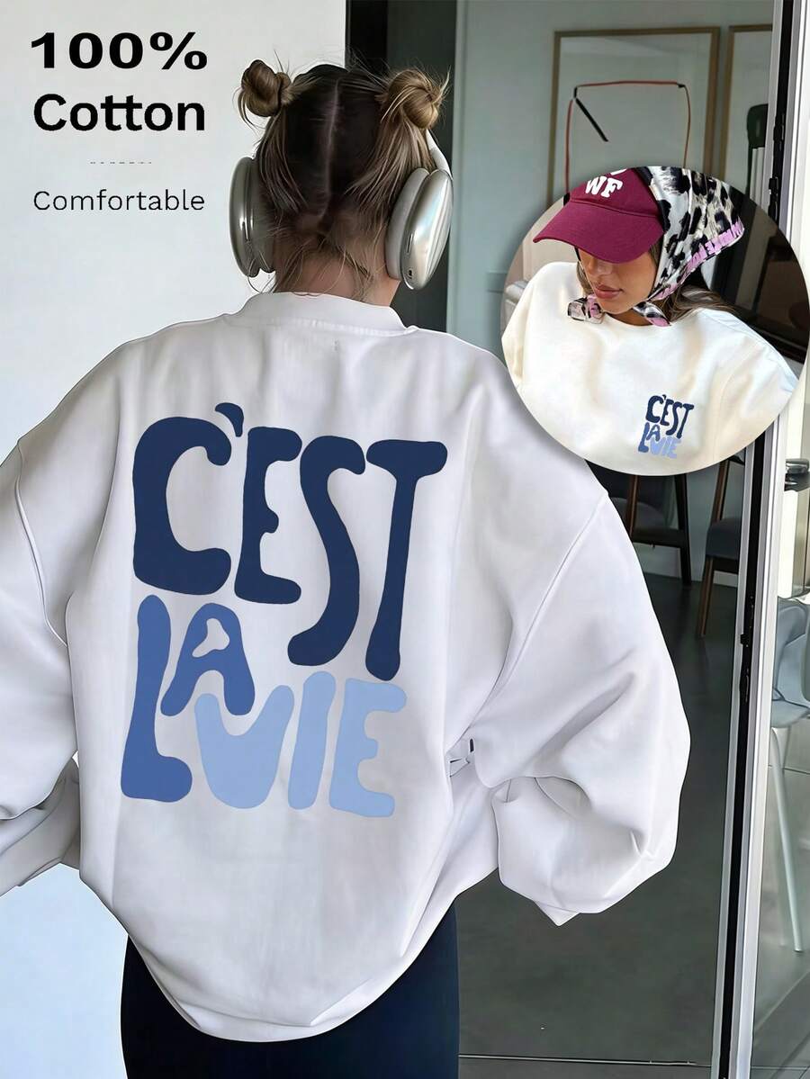 Sweat-shirt uni 2026 col rond femme — en tissu tricoté