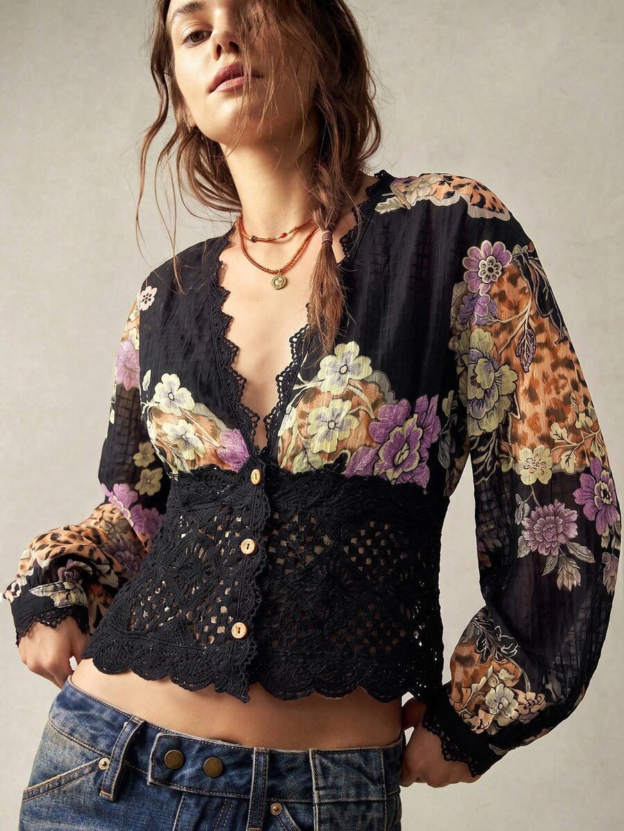 Blouse tie and dye bohemela avec col femme — pour les vacances