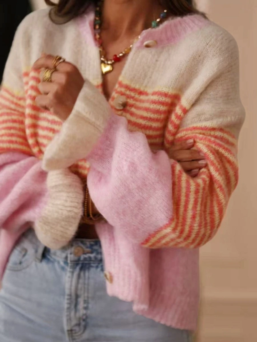 Cardigan large étoffe femme — manches longues