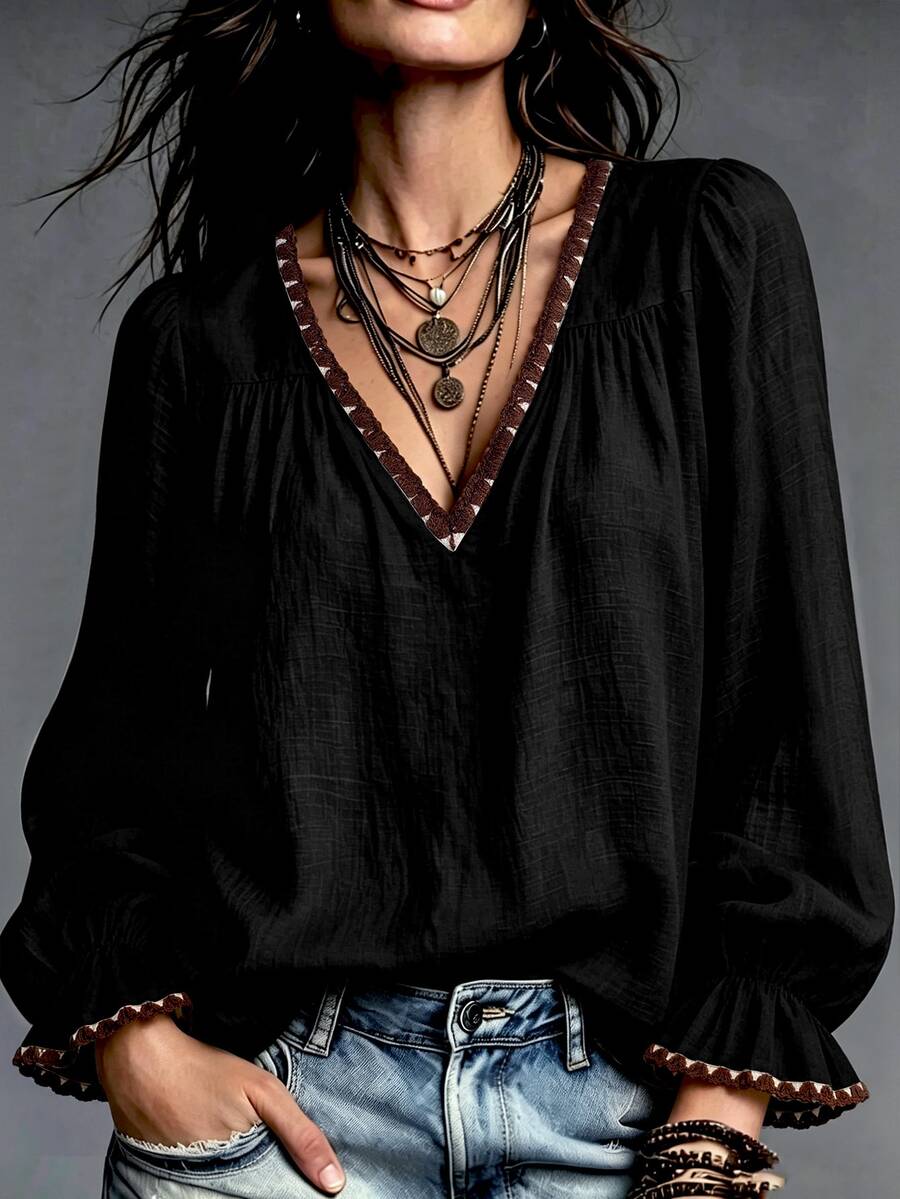 Blouse casual large femme — col en V