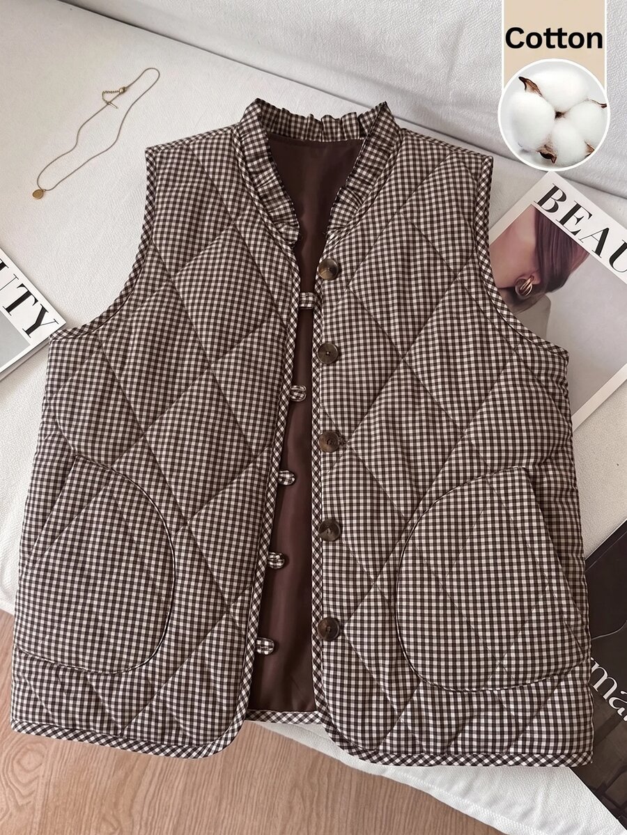 Gilet court à carreaux femme — pour maison