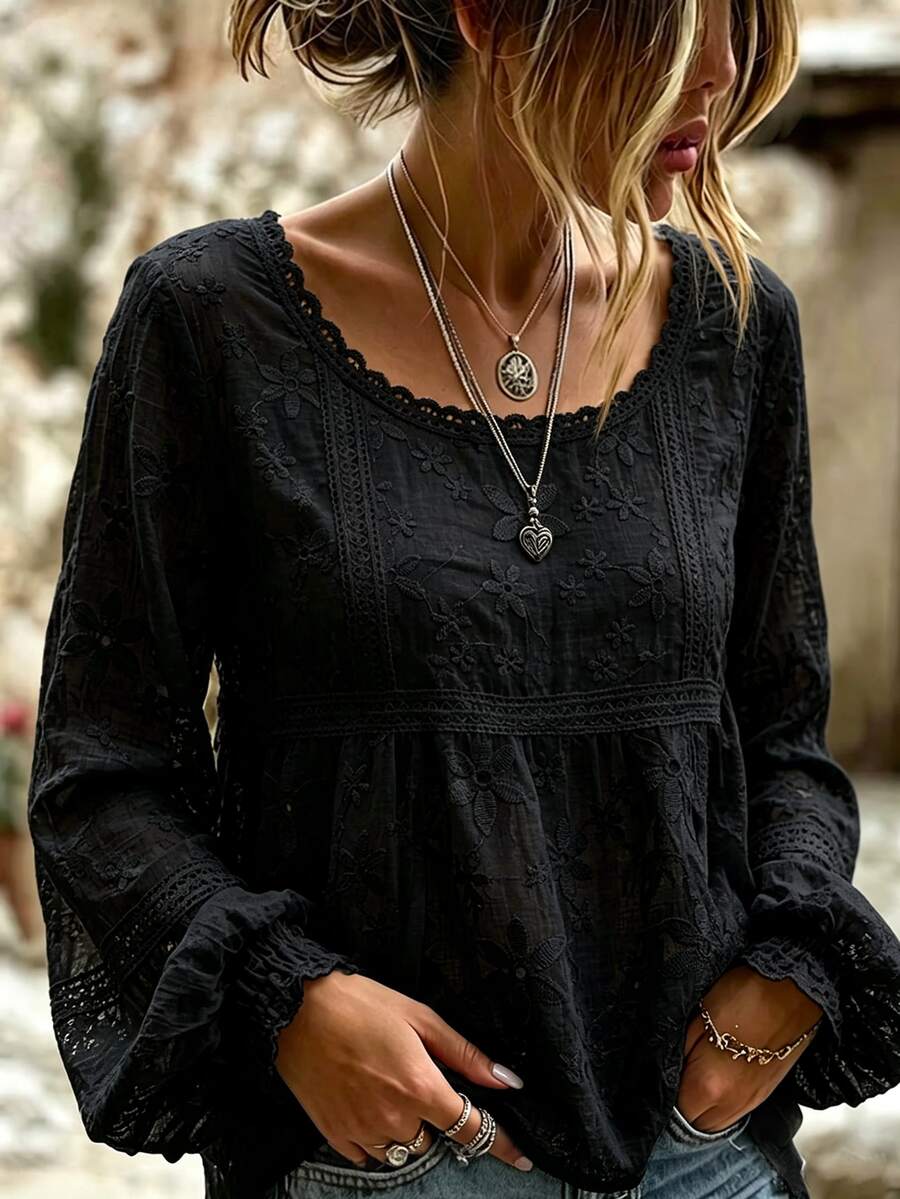 Blouse unie holidaya avec col femme — encolure dégagée