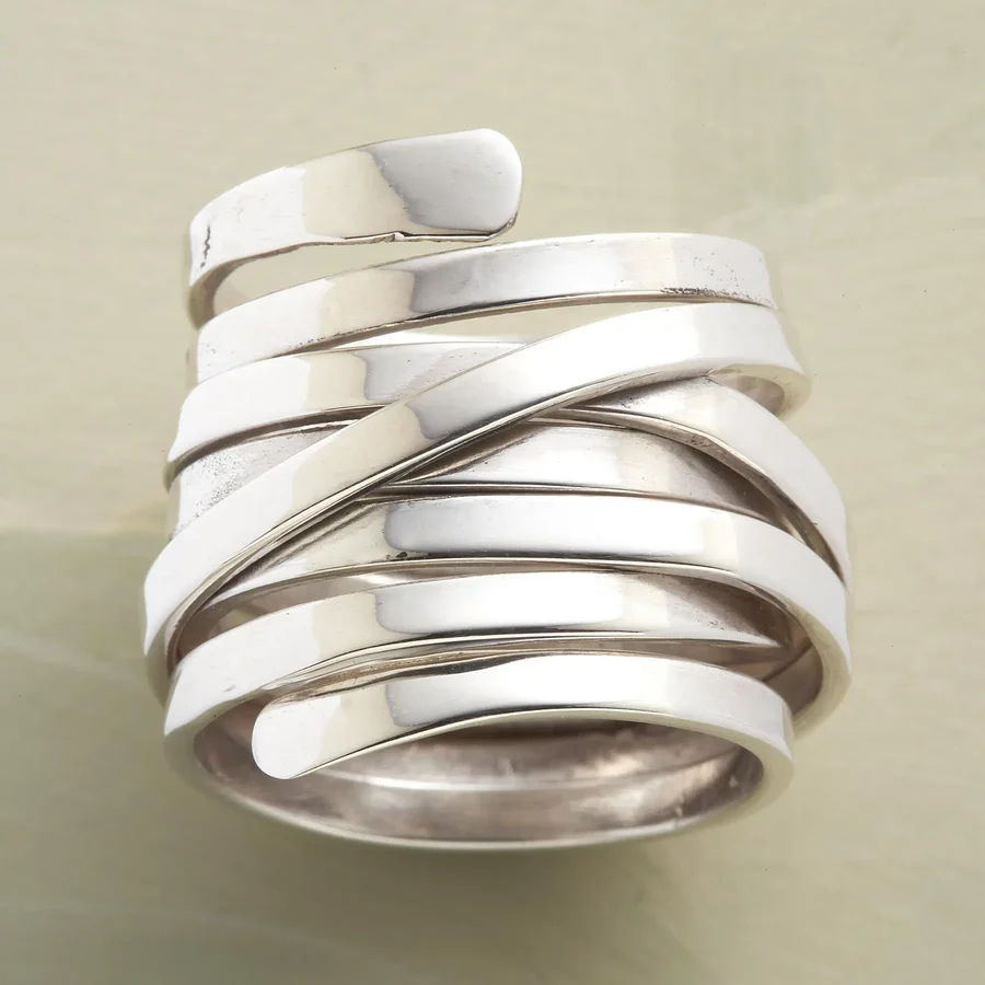 Bague femme argentée multi rangs – effet multi rangs argenté