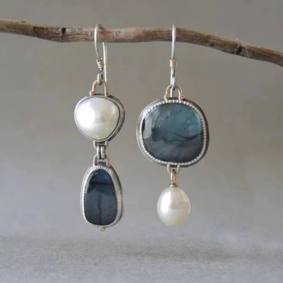 Boucles d'oreilles femme perle pierre bleue