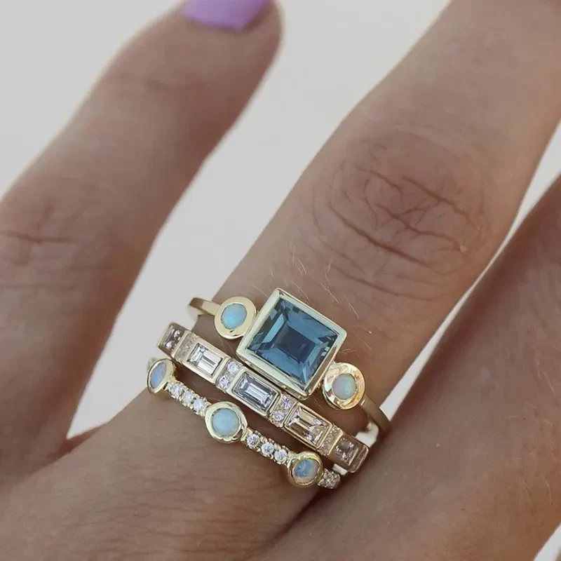 Bague femme set cristal bleu