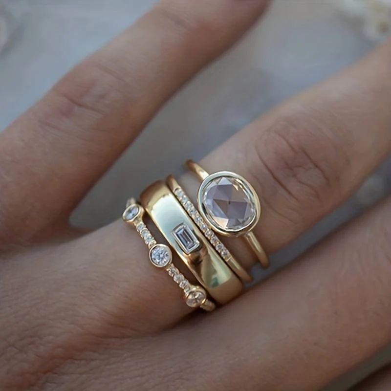 Bague femme set dorées zircon – finition dorée et zircon